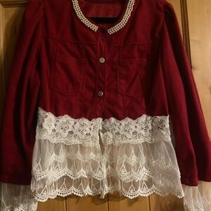 Red Jacket with Lace Trim